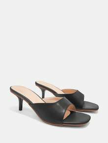 CUCCOO CURVES Women's Square Toe Electroplated Heel White Slip-On Fattened High-Heeled Sandals - Black - View 6