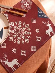 1 Piece, 2 Pieces, 4 Pieces, 6 Pieces, Christmas Placemat Set, Red Reindeer Snowflake Woven Table Mat, Retro Atmosphere Christmas Table Decoration, Autumn And Winter Holiday Table Decoration, Suitable For Christmas Dinner Parties - Red lost deer - View 2