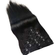 220G 8pcs/Set Remy Human Hair Straight Clip In Hair Extensions - Natural Black Color - 14-26 Inch Available - Full Head For Women Halloween Party Hairstyle - Natural Black - View 8