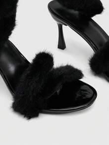 CUCCOO SZL Women's Spiral Plush Buckle Stilettos, Open-Toe Lace-Up High-Heeled Sandals, Suitable For Parties Or Club Activities - Black - View 2