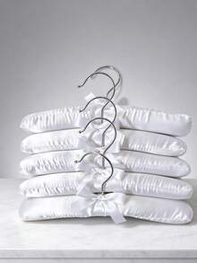 10Pcs White Satin Wrapped Padded Hangers, Thick Soft Foam Shirt Hangers, Smooth Silk Surface, No Shoulder Bumps, Non-Mark Closet Storage Hangers For Sweaters - White - View 3