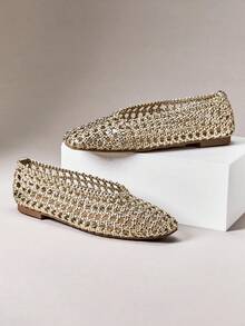 SHEIN SHUZIA Women's Pointed Toe Comfort Soft PU Shoes On Flats - Light gold - View 6