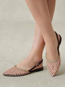 Styleloop New Holiday Style Women's Flat-Soled Shoes, Back Strap, Low Vamp Pointed, Exposed Heel, Breathable Hollow - Coffee fleece mat - View 1