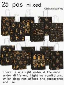 25pcs - Randomly Combine Christmas Themed Gift Packaging Bags, Party Gift Packaging Bags, Holiday Gift Bags, Tote Bags, Designed With Christmas Trees, Snowmen, Reindeer, Suitable For Christmas Gift Packaging (Styles Randomly Distributed) - Multicolor - View 11