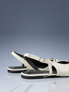 CUCCOO GRLICON Cross Multi-Buckle Design Pointed Flat Sandals White PU Leather Versatile Low-Heeled Single Shoes Women, Suitable For Commuting And Office - White - View 4