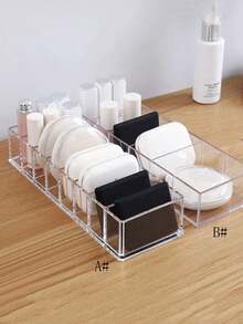 1Pc Transparent Cosmetic Storage Box, Multifunctional Storage Organizer For Bedroom Vanity Table, Makeup Brush & Perfume Holder, Jewelry Accessory Container, Room Decor, Fun Gift For Home Travel Use - Clear - View 3
