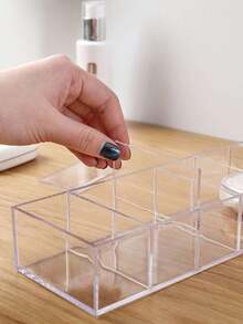 1Pc Transparent Cosmetic Storage Box, Multifunctional Storage Organizer For Bedroom Vanity Table, Makeup Brush & Perfume Holder, Jewelry Accessory Container, Room Decor, Fun Gift For Home Travel Use - Clear - View 2