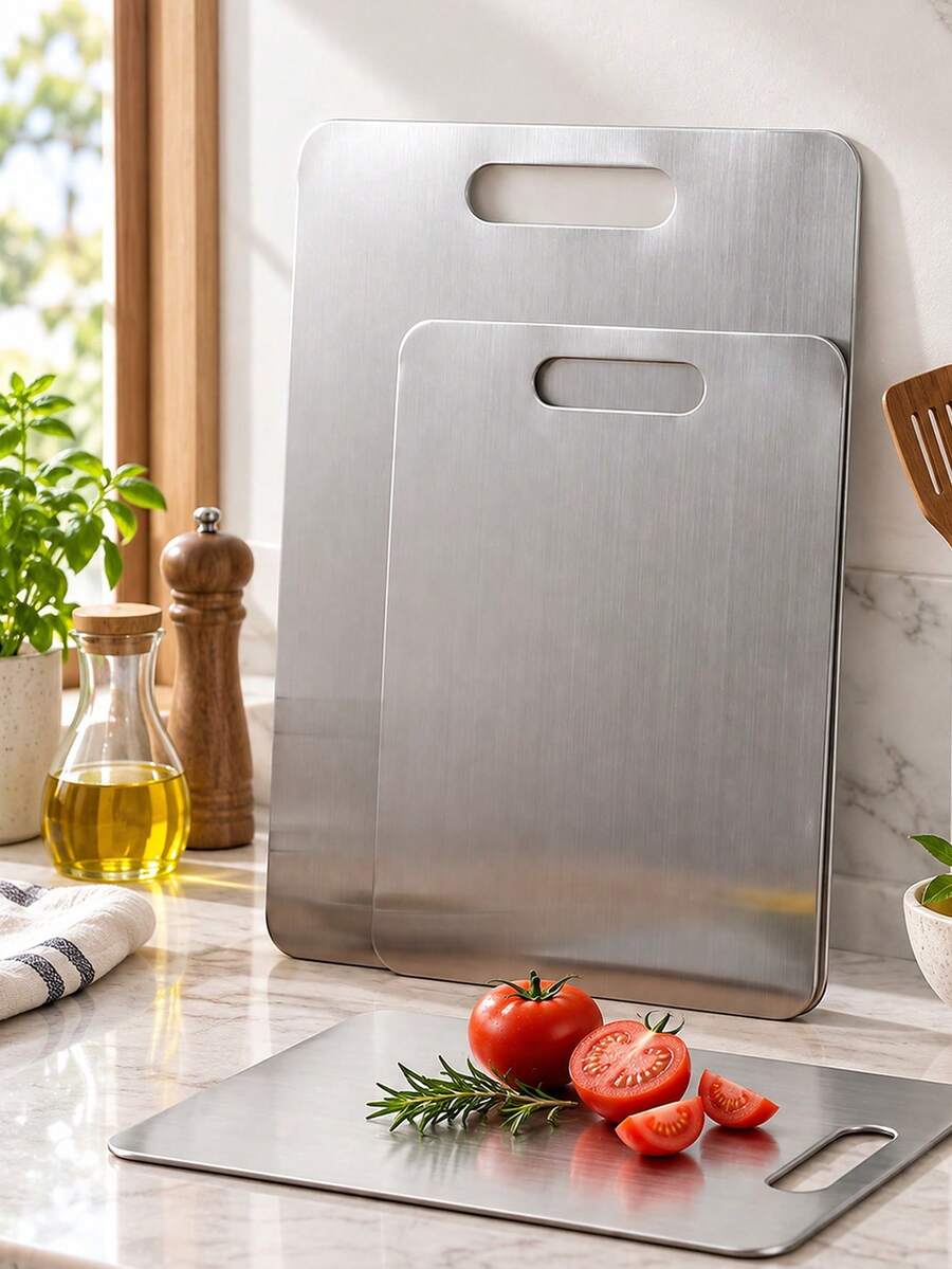 Haus Hana 1PC Stainless Steel Cutting Board, Solid Metal Kitchen Chopping Board With Hanging Hole, Rustproof Non-Porous Smooth Surface Meat Fruit Vegetable Cutting Mat, Dishwasher Easy Clean Cooking Prep Board For Home Kitchen - Silver - View 1