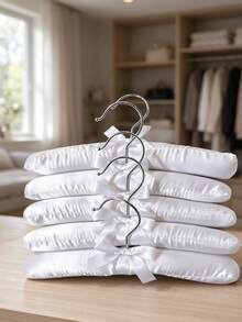 10Pcs White Satin Wrapped Padded Hangers, Thick Soft Foam Shirt Hangers, Smooth Silk Surface, No Shoulder Bumps, Non-Mark Closet Storage Hangers For Sweaters - White - View 5