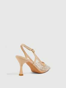 CUCCOO SZL Women's Fashion Pointed Crystal/Rhinestone Satin Party/Christmas Spring Evening High Heel Empty Shoes - Champagne - View 3