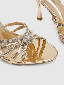 CUCCOO SZL Women's Rhinestone Stiletto Sandals, Open-Toed High-Heeled Slippers, Party Dress Shoes - Champagne - View 4