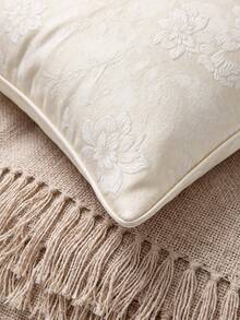 1 Piece, Chenille Pillow Cover, Light Khaki Peony Pattern, Warm And Comfortable, Zipper Seal, No Pillow Core, Suitable For Autumn, Winter And Room Decoration. - Yellow - View 2