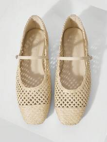 MOTF PREMIUM WOMEN'S NEW WOVEN HOLLOW SQUARE TOE FLAT-SOLED SHOES, APRICOT ELEGANT AND VERSATILE CASUAL SANDALS - Apricot - View 1