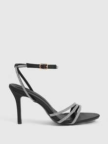 CUCCOO SZL Light Luxury Banquet Style Temperament Girls Party Dinner Summer Full Of Diamonds Open-Toed Low-Top Thin Heels With Sandals - Black - View 6
