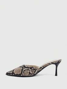 CUCCOO SZL Women's Snake-Patterned Pointed Toes With Stiletto Sandals, Backless Banquet High-Heeled Sandals - Serpentine gray - View 4