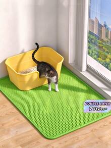 1PC EVA Double Layer Cat Litter Mat, Integrated Single Opening Washable Litter Catching Mat For Indoor Cats, Non-Slip Waterproof Reusable Pet Supplies, Easy Clean Litter Box Floor Protector, Traps Litter Reduce Mess, Home Cat Accessory - Green - View 14