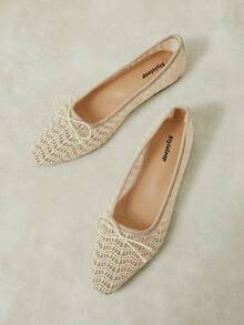 Styleloop New In Spring And Summer, Fashionable And Casual, Breathable And Hollowed Out, Bow Wave Pattern Round Toe Flats, Casual And Versatile Fall Shoes - Apricot velvet apricot spray pattern - View 5