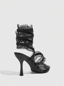 CUCCOO SZL Party-Style Stiletto Sandals, Women's Open-Toed Lace Ankle Straps, High-Heeled Sandals For Dating Parties - Black - View 5
