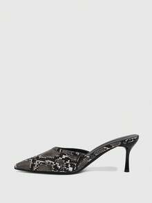 CUCCOO SZL Women's Snake-Patterned Pointed Toes With Stiletto Sandals, Backless Banquet High-Heeled Sandals - Snake Black - View 3