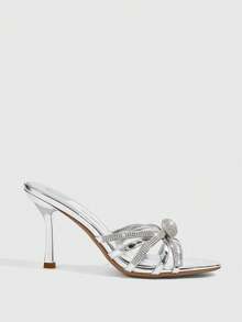 CUCCOO SZL Women's Rhinestone Stiletto Sandals, Open-Toed High-Heeled Slippers, Party Dress Shoes - Silver - View 3