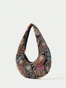 SHECARRY Ladies Fashionable Elegant Classic Retro Gold Silk Embroidery Thread Colored Cashew Flower Pattern Shoulder Bag, Daily Dating Shopping Afternoon Tea - Black - View 3