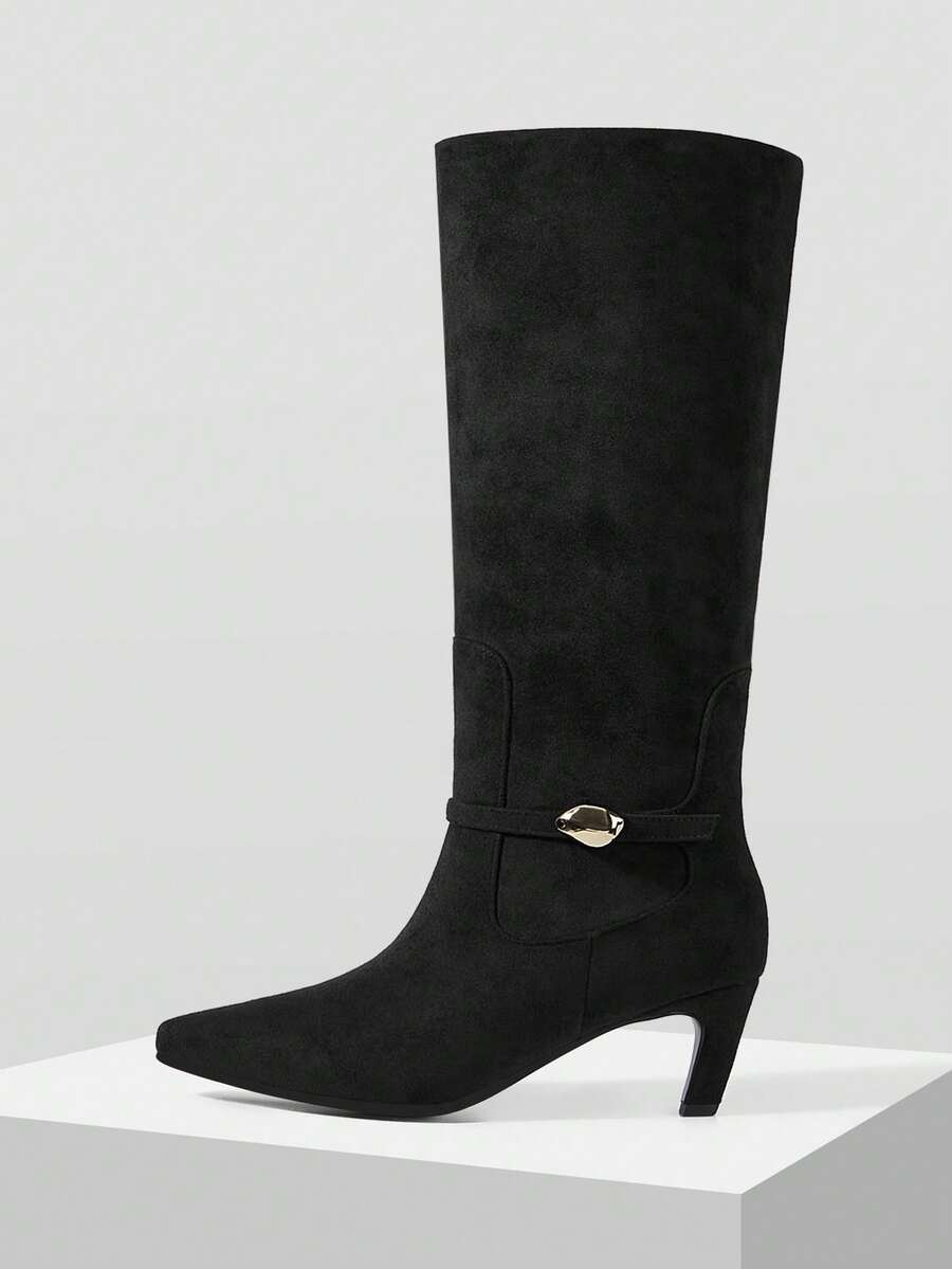MOTF PREMIUM WOMEN'S FASHION PU LEATHER POINTED TOE KNEE-HIGH BOOTS FOR CHRISTMAS - Black cashmere - View 2