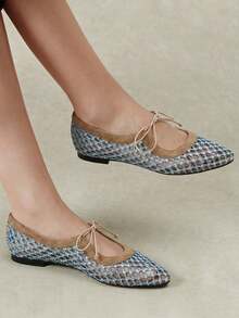 Styleloop Spring And Summer New Fashion Hollow, Holiday Style, Women's Flat-Soled Shoes, Small Square Toe With Thin Belt Mesh Design, Comfortable Fall Shoes - Khaki velvet blue mat - View 2