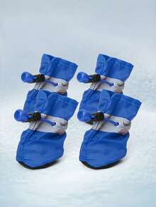 4PCS Set Waterproof Anti Slip Pet Dog Shoes Chihuahua Rain Boots For Small Dogs Puppies Outdoor Walking Supplies - Blue - View 11