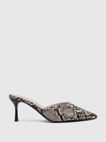 CUCCOO SZL Women's Snake-Patterned Pointed Toes With Stiletto Sandals, Backless Banquet High-Heeled Sandals - Serpentine gray - View 2