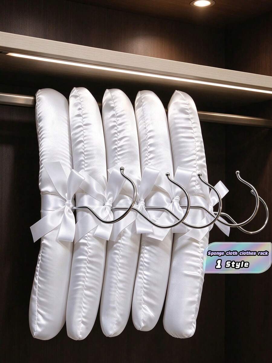 10Pcs White Satin Wrapped Padded Hangers, Thick Soft Foam Shirt Hangers, Smooth Silk Surface, No Shoulder Bumps, Non-Mark Closet Storage Hangers For Sweaters - White - View 1