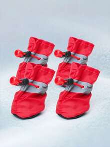 4PCS Set Waterproof Anti Slip Pet Dog Shoes Chihuahua Rain Boots For Small Dogs Puppies Outdoor Walking Supplies - Red - View 11