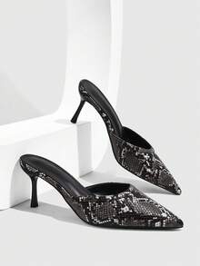 CUCCOO SZL Women's Snake-Patterned Pointed Toes With Stiletto Sandals, Backless Banquet High-Heeled Sandals - Snake Black - View 1