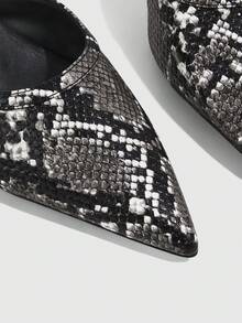 CUCCOO SZL Women's Snake-Patterned Pointed Toes With Stiletto Sandals, Backless Banquet High-Heeled Sandals - Snake Black - View 5