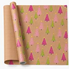 17in*9.8FT Christmas Gift Wrapping Paper, Three-Color Christmas Tree, Brown Wrapping Paper, Suitable For Christmas Gift Wrapping, Winter Gift Wrapping Supplies, Handmade Gift Wrapping, Christmas Gifts, Christmas Gift Box Wrapping - Purple Tree Dream - View 2