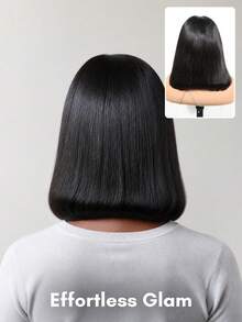 Glueless Bob Wig With Adjustable Elastic Drawstring Human Hair All Ready Wig Pre Plucked Pre Cut 5x5 Lace Closure Wigs 100% Human Hair Short Straight Bob Wigs For Women - Natural Black - View 2