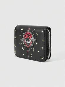 ROMWE Grunge Punk 1 Pack, Black Star And Moon Cross Pattern Simple Style Zipper Change Bag, Suitable For Women. - Black A2 - View 2