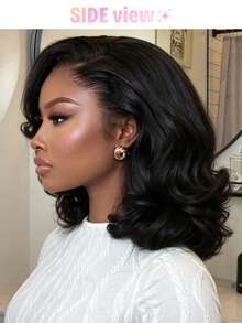 16 Inch Side Part Bob Wig Human Hair Body Wave 13x4x1 Lace Front Wigs 180 Density Natural Black Color Pre-Plucked Hairline Unprocessed Raw Human Hair Wig For Christmas Gift & Holiday Occasions - Natural Black - View 5