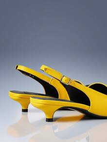 CUCCOO GRLICON Strap Design Color Matching Pointed Kitten And Locomotive Style Yellow PU Leather Women's High-Heeled Single Shoes Fashionable, Outdoor - Yellow - View 6
