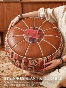 1pc Bohemian Floral Embroidered Storage Ottoman (Without Filling), Soft Hidden Clothing And Toy Storage, Waterproof Pu Leather, Providing Comfortable Experience For Every Home Space, Suitable For Living Room, Bedroom, And Entryway, Single Piece For - Coffee Brown - View 7