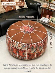 1pc Bohemian Floral Embroidered Storage Ottoman (Without Filling), Soft Hidden Clothing And Toy Storage, Waterproof Pu Leather, Providing Comfortable Experience For Every Home Space, Suitable For Living Room, Bedroom, And Entryway, Single Piece For - Coffee Brown - View 3