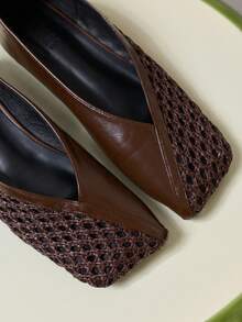Nöista Pointed Ballet Flat Combining Smooth And Openwork Woven Panels, With A Deep Vamp And Lightweight Design For Summer Wear. - Coffee Brown - View 3