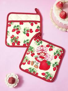 Strawberry Shortcake X SHEIN 1pc/2 Pcs Cute Cartoon Print Kitchen Insulation Set, Insulation Mat, A Must For Kitchen Baking, Effectively Isolating Heat Sources, Single/Combination - Beige - View 1