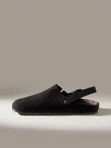 Solecia Autumn And Winter New Elegant Imitation Suede, Round Toe, Back Lift Buckle Design, Slip-On Off The Heel, Women's Flat Shoes - Black velvet - View 7