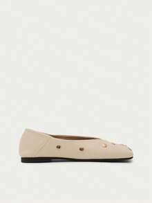 Nöista Modern Ballet Flat Metal Studs, Soft Upper And Deep Vamp Opening, Creating A Modern Look. - Apricot - View 7