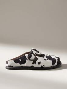 Solecia Women's Fashion Casual Cow Pattern Comfortable Flat Bottom Baotou Slippers - Black and White - View 1