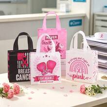 24Pcs Pink Ribbon Breast Cancer Awareness Non-Woven Tote Bags, Reusable Waterproof Fight Against Breast Cancer Gift Bags With Handles, Hope Butterfly Print Charity Favor Bags For Breast Cancer Awareness Event - Multicolor - View 3