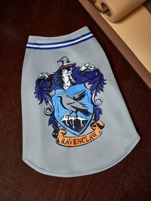 HARRY POTTER X SHEIN 寵物學院風裝扮服飾，連帽披風與背心，貓狗通用四季款，XXS-XXXXXL 多尺寸，徽章印花，透氣親膚，適合節日派對、主題聚會，貓狗趣味玩耍穿著 - 黑灰色 - 查看 2