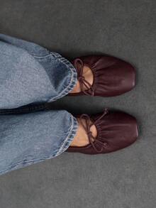 Nöista Deep Burgundy Leather Effect Ballet Flats, Soft Rounded Toe And Delicate Bow Detail, Creating A Timeless And Minimalist Style. - Burgundy - View 2
