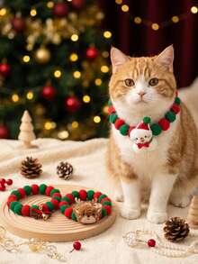 PETSIN 1 Piece, Christmas Pet Fur Ball Collar, Fun And Cute Holiday-Themed Necklace With Bells, Suitable For Small And Medium-Sized Pets - Multicolor - View 4