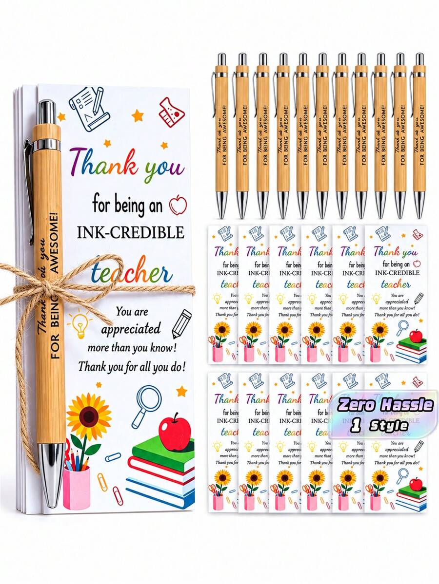 10Sets School Ball Point Pen Set, Color Thank You Bookmark, Hemp Rope, Black Ink Pen, School Season Gift Set, School Supplies, School Ball Point Pen, Suitable For Back-To-School Gifts, Gifts For Teachers, Colleagues And Friends - Multicolor - View 1